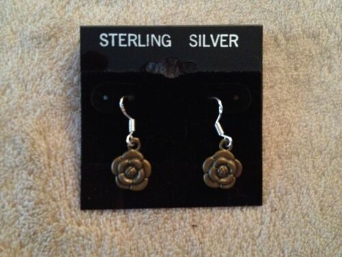 Silvertone Rose Charm Dangle Earrings