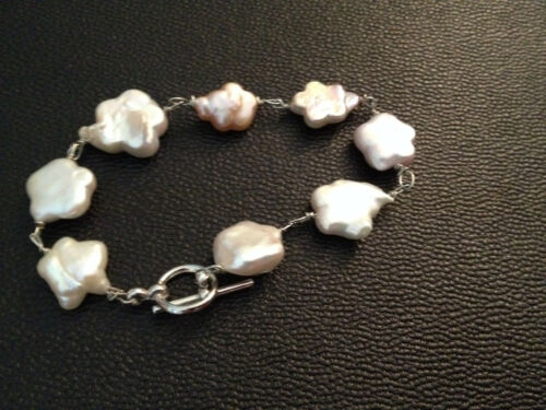 natural white pearl carved star beaded link bracelet