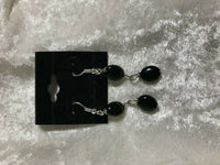 natural black jasper gemstone ovals beaded sterling silver dangle earrings
