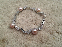 Elegant Pearl and CZ Link Bracelet Mauve or Peach