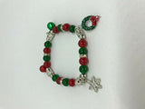 christmas jingle bell wreath and snowflake stretch charm bracelet