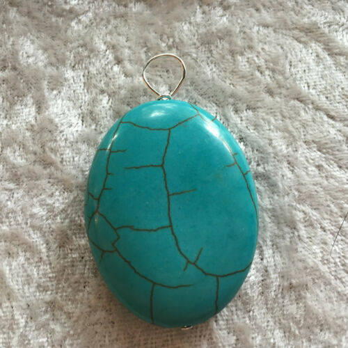 Natural Turquoise Gemstone Carved Oval Pendant