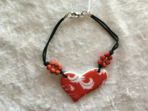 Red Porcelain Love Heart 7" Beaded Bracelet