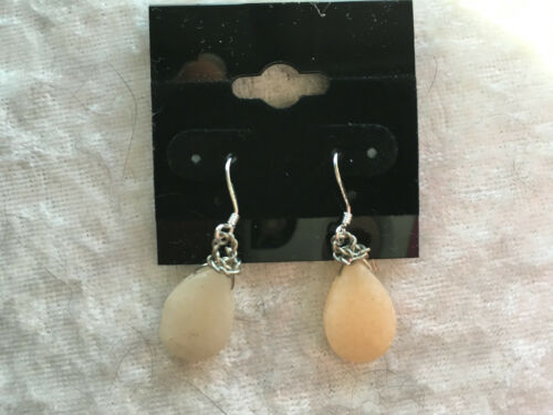 natural pink calcite gemstone teardrop sterling silver dangle earrings