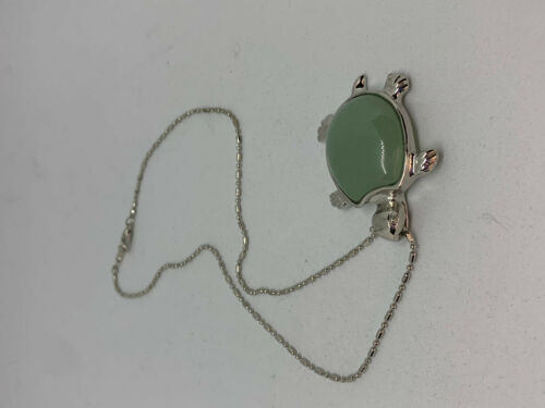 Natural Jade Gemstone and Silvertone Turtle Pendant on Silvertone Chain