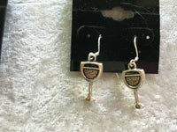 silvertone wine glass goblet charm dangle earrings with sterling silver hooks