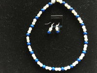 Natural Sodalite And Pearl Gemstone Beaded Necklace and Dangle Earrings Set