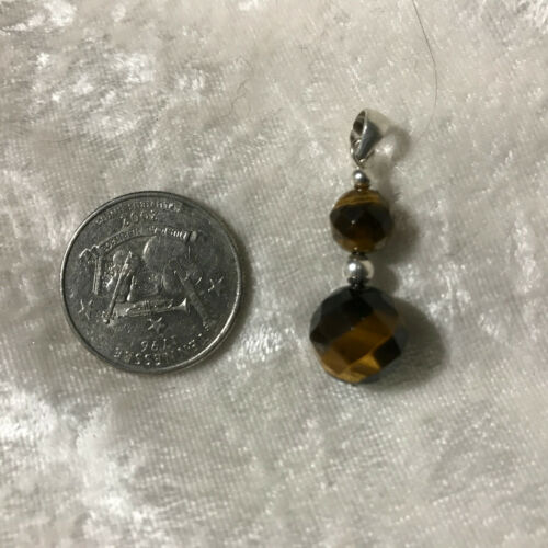 natural tiger eye gemstone faceted bead sterling silver pendant