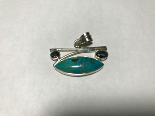 Natural Turquoise and Rainbow Topaz Gemstone Sterling Silver Pendant