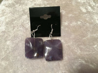 natural lavender agate gemstone wavy square sterling silver dangle earrings
