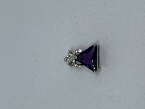 Natural Amethyst Gemstone Triangle and Sterling Silver Bow Pendant