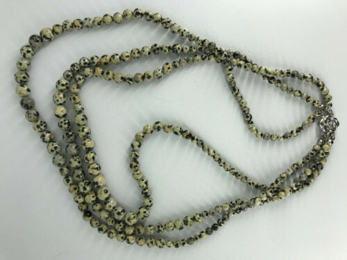 Natural Dalmatian Jasper Gemstone 3 Strand Beaded Necklace