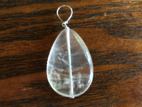 Natural Clear Quartz Crystal Gemstone Carved Teardrop Pendant