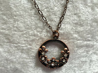 Copper Open Circle with Flowers Pendant on Adjustable Necklace