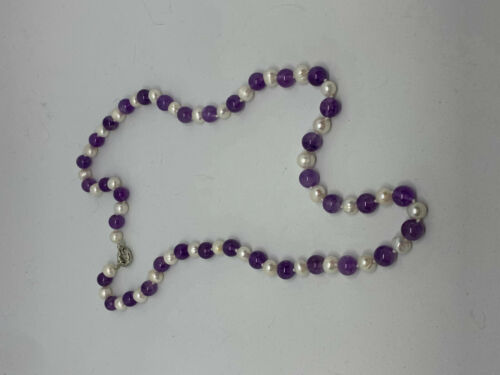Natural Amethyst and Pearl Gemstone Beaded Necklace