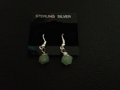 Natural Green Aventurine Gemstone Carved Rose Sterling Silver Dangle Earrings