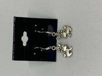 Silvertone Rabbit with Flowers Charm Dangle Earrings with Sterling Silver Hooks