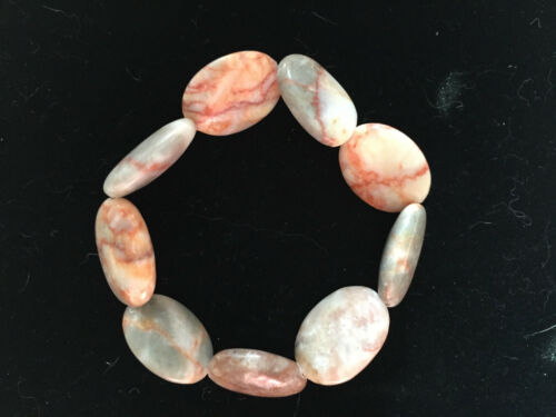 Natural Redline Marble Gemstone Ovals Beaded Stretch Bracelet