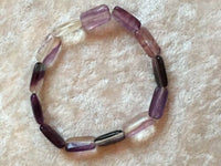 Natural Fluorite Gemstone Rectangles Dainty Beaded Stretch Bracelet