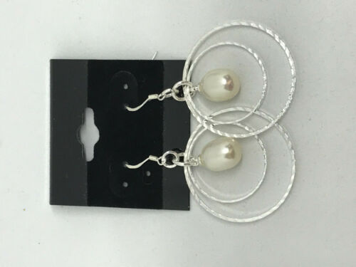 natural pearl in open circles sterling silver dangle earrings