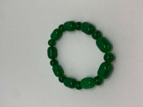 Natural Emerald Gemstone Round and Barrel Beaded Stretch Bracelet