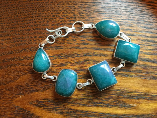 Natural Colors Of Jade Gemstone Sterling Silver Adjustable Toggle Link Bracelet