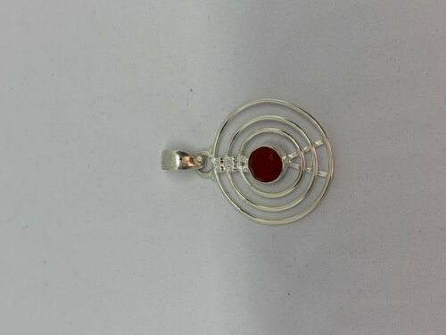 Natural Carnelian Gemstone Faceted Round Sterling Silver Pendant