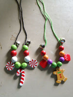 Cute Christmas Beaded Charm Necklaces Gingerbread, Candy Cane, or Snowflakes