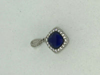 Natural Sapphire Gemstone Faceted Square Sterling Silver Pendant