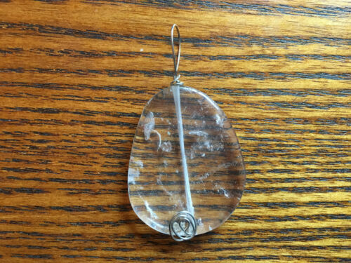 natural clear quartz gemstone freeform teardrop pendant