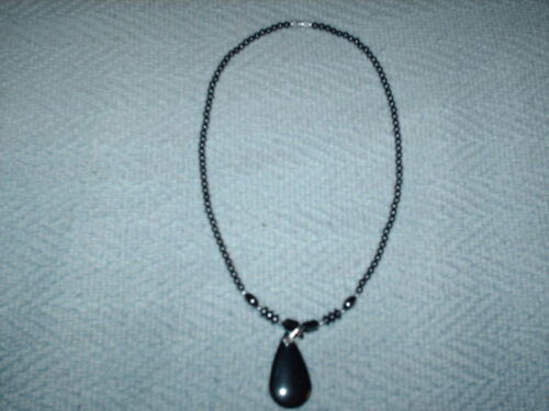 Natural Hematite Gemstone Teardrops Beaded Necklace and Dangle Earrings Set