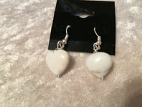 natural white opal gemstone heart sterling silver dangle earrings