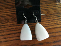 Natural Snow Quartz Gemstone Large Pyramid Sterling Silver Dangle Earrings