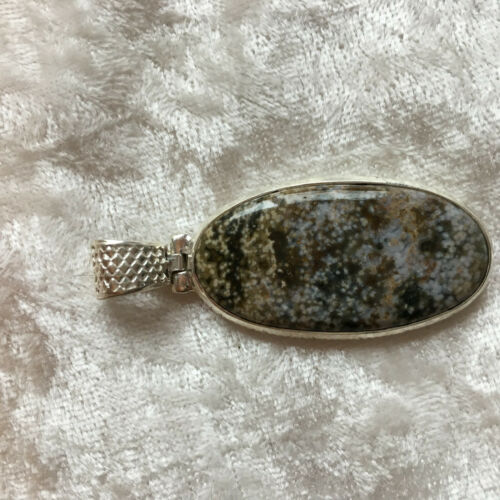 natural ocean jasper gemstone oval sterling silver pendant
