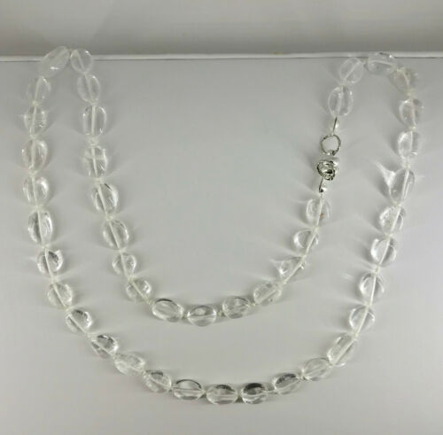 Natural Clear Quartz Gemstone Ovals Beaded Necklace