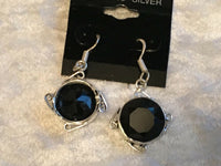 Natural Black Onyx Gemstone Faceted Round Sterling silver Dangle Earrings