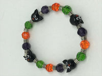 fun halloween glass catss beaded stretch bracelet