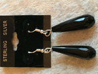 natural black onyx gemstone faceted teardrop sterling silver dangle earrings