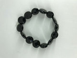 Natural Black Onyx Faceted Square Coin or Alternating Beaded Stretch Bracelet