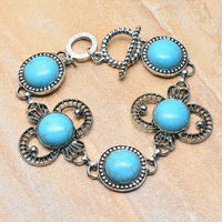 turquoise gemstone round cabochon adjustable link bracelet