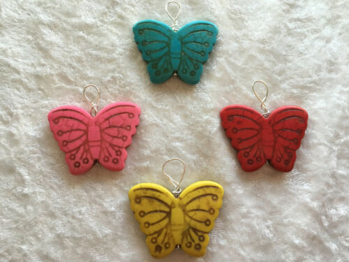 Colorful Howlite Gemstone Carved Butterfly Pendants Purple Orange Yellow Red