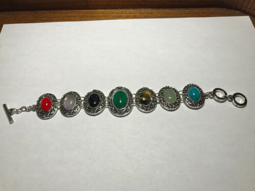 natural multi gemstone ovals adjustable link bracelet