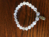 natural gemstone beaded stretch charm bracelet with silvertone owl charm