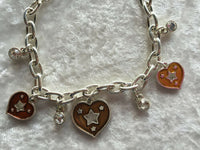 Silvertone Multicolor Adjustable Heart Enamel Charm Bracelet