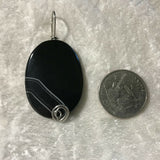 Natural Black Agate Gemstone Carved Oval Pendants