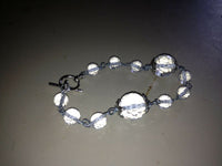 natural faceted clear quartz gemstone beaded link bracelet