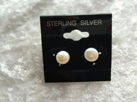 Natural White Pearl 10 MM Sterling Silver Stud Earrings