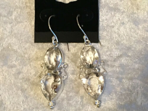 natural white topaz gemstone sterling silver dangle earrings