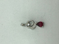 Natural Ruby Teardrop and White Topaz Round Gemstone Sterling Silver Pendant