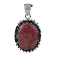 Natural Rodonite Gemstone Oval Sterling Silver Pendant